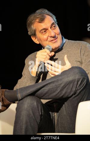 Cuneo, Italy. November 17, 2023. Mario Calabresi, writer, journalist and former director of the Italian newspapers 'La Stampa' and 'la Repubblica' during the presentation of his latest book, which talks about the Shoah and the story of a family of Italian Jews during the Nazi-fascist period. Credit: Luca Prestia / Alamy Live News Stock Photo