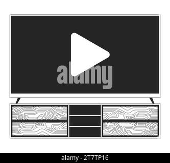 Tv on console table black and white 2D line cartoon object Stock Vector