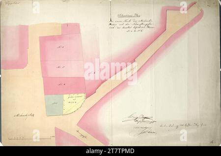 Johann Aman (Architekt in) Vienna I, Hofburg, Michaelerplatz with Schauflergasse, situation plan. Pencil (presentation); Feder in black; multicolored 1834 , 1834 Stock Photo