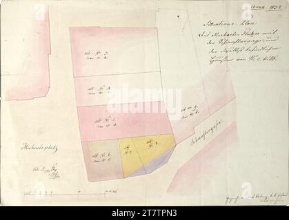 Johann Aman (Architekt in) Vienna I, Hofburg, Michaelerplatz with Schauflergasse, situation plan. Pencil (presentation); Feder in black; multicolored 1833 , 1833 Stock Photo