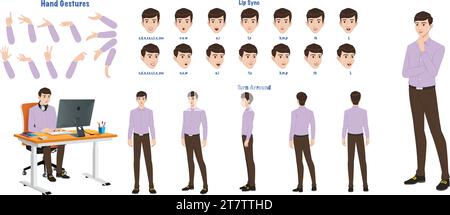 A man modelsheet. man turn around sheet, hand gestures, lip sync Stock Vector