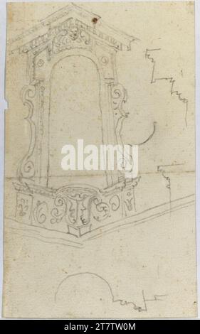 Francesco Borromini (Entwerfer in) Rome, Oratorio dei Filippini , Obean niche framework . Paper, firm; Graphile drawing; Drawing in graphite Stock Photo