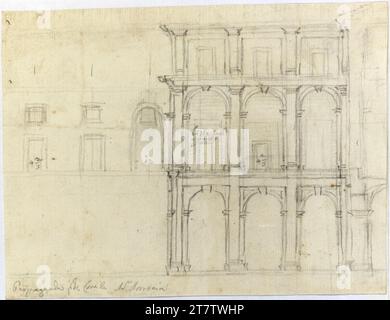 Francesco Borromini (Entwerfer in) Rome, Collegio di Propaganda Fide, Hof, Upper. Paper, medium -strong; Graphile drawing; Construction, drawing and labeling in graphite 1667 , 1667 Stock Photo