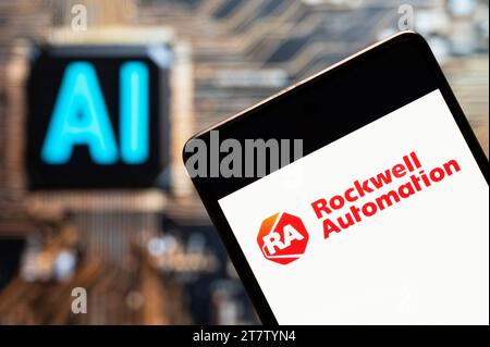 In this photo illustration, the Rockwell Automation logo is seen in the ...