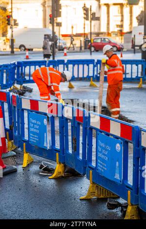 London, UK. 17th Nov, 2023. Thames Water block trafalgar square junction causing terrible traffic conjestionin the area and diversions. The Just Stop Oil protest about to start causes much less diruption. Credit: Guy Bell/Alamy Live News Stock Photo