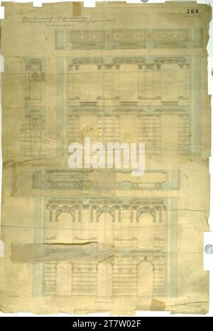 Carl von Hasenauer Vienna I, Burgtheater, Middle Risalite of the facade to the ring, floor plans, longitudinal and cross-sections. Feather 8.1.1880 , 1880-01-08 Stock Photo