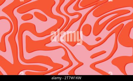 Groovy hippie 70s background in orange, red and pink colors. Abstract 3d waves, swirl, twirl pattern. Vector texture in trendy retro trippy Stock Vector
