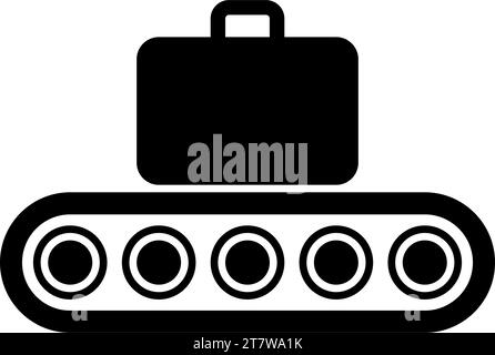 Conveyor belt airport tape baggage passengers luggage suitcase production line automated manufacturing icon black color vector illustration image Stock Vector