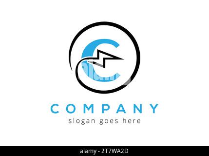 Letter C lighting thunder bolt Logo Design Vector Template. Electric bolt letter logo Design Stock Vector