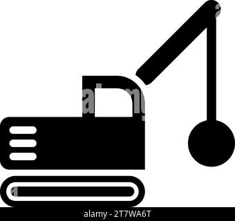 Sloopkraan building machine demolish wrecking ball crane truck icon black color vector illustration image flat style simple Stock Vector