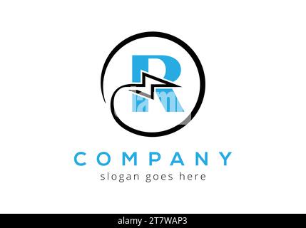Letter R lighting thunder bolt Logo Design Vector Template. Electric bolt letter logo Design Stock Vector