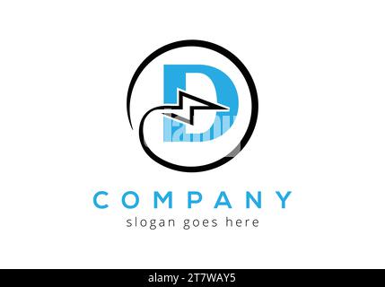 Letter D lighting thunder bolt Logo Design Vector Template. Electric bolt letter logo Design Stock Vector