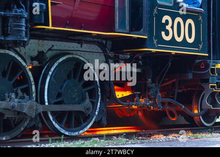 Night photo shoot with 1917 Baldwin 'Pershing' steam engine locomotive 300, Consolidation classification, during 2012 Railfest Photoexcursion weekend. Stock Photo