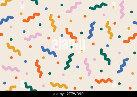 Festive abstract seamless pattern with colorful confetti or sugar sprinkles. Multi colored fun background. Pop art style textures. Funky vector design Stock Vector