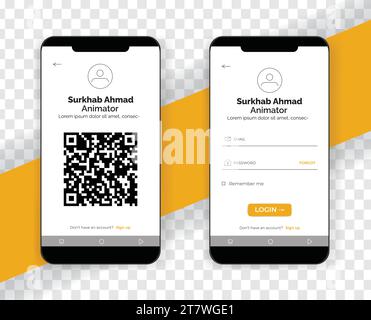 Mobile login mock up with bar code, program for scanning with digital information vector illustration Stock Vector