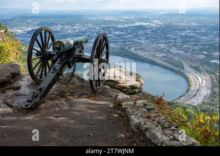 12-Pound Napoleon Cannon at Lookout Mountain Overlooks Tennessee River and Chattanooga Stock Photo
