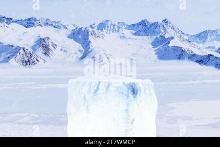 Water surfaces, oceans, seas and snowy mountains display water products Stock Photo