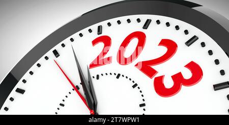 Black clock with 2023 represents coming new year 2023, three-dimensional rendering, 3D illustration Stock Photo
