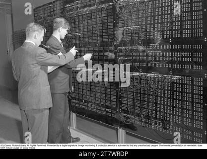 BARK computer. Binary Arithmetic (Automatic) Relay Calculator'. An early 1950s electromechanical computer. BARK was inaugurated on 28 April 1950, was in operation until July 1955  It could perform addition in 150 ms and multiplication in 250 ms. It had a memory with 50 registers and 100 constants. It was later expanded to double the memory. Howard Aiken (american physicist, pioneer in computing, IBM conceptual designer) stated in reference to BARK 'This is the first computer I have seen outside Harvard that actually works.' The construction of the BARK computer was led by Conny Palm, an electr Stock Photo