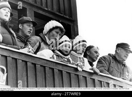 King Harald of Norway. Pictured when being crown prince with his wife Sonja 1978 together with their children Haakon Magnus and Märtha Louise. Far right king Olav V. Stock Photo