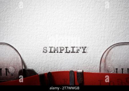 Simplify word written with a typewriter. Stock Photo