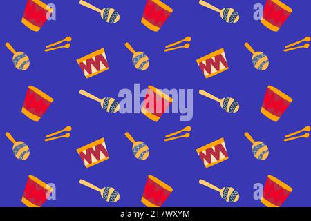 musical maraca and drum seamless pattern  Stock Vector