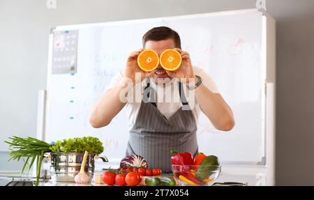 Chef Vlogger Showing Comic Orange Citrus Eye Stock Photo