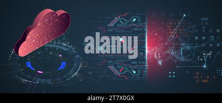 Cloud computing concept.Abstract connection technology background. Hand drawn vector. Stock Vector