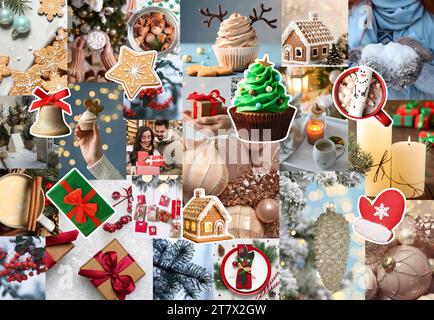 Photos of Christmas holidays combined into collage Stock Photo