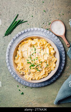 Egg spread with cream cheese, egg and chives Stock Photo