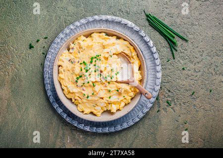 Egg spread with cream cheese, egg and chives Stock Photo
