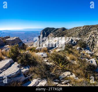 Overlooking El Capitan Above The Chihuahua Desert Near The Guadalupe Peak Trail, Guadalupe Mountains National Park, Texas, USA Stock Photo