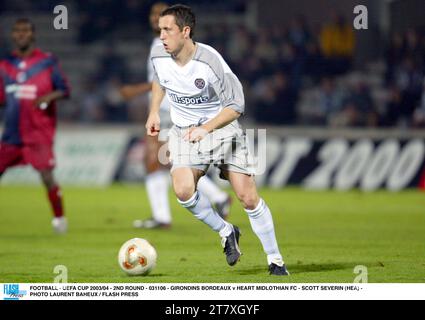 FOOTBALL - UEFA CUP 2003/04 - 2ND ROUND - 031106 - GIRONDINS BORDEAUX v HEART MIDLOTHIAN FC - SCOTT SEVERIN (HEA) - PHOTO LAURENT BAHEUX / FLASH PRESS Stock Photo