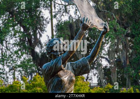 The Waving Girl Statue on the Savannah River Historic Waterfront, Savannah, Georgia, USA Stock Photo