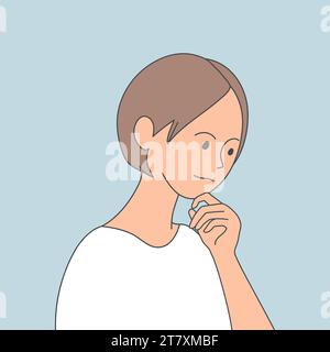 Young girl in a thoughtful pose. Woman is thinking or making decision. Vector illustration Stock Vector