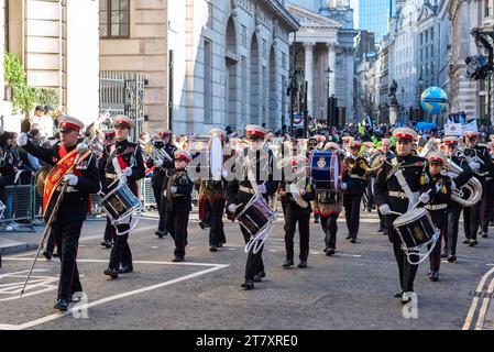 Surbiton RBL Youth Marching Band at the Lord Mayor's Show procession 2023 in Poultry, in the City of London, UK Stock Photo