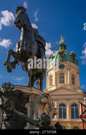 View of Charlottenburg Palace and statue of Great Elector Frederick William at Schloss Charlottenburg, Berlin, Germany, Europe Stock Photo