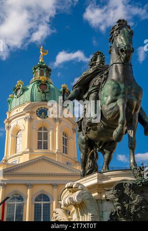 View of Charlottenburg Palace and statue of Great Elector Frederick William at Schloss Charlottenburg, Berlin, Germany, Europe Stock Photo