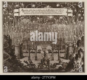 Anonym Fireworks on December 8, 1666 on the occasion of the marriage of Leopold I and Margerita Teresia. etching (after) 1666 , 1666 Stock Photo