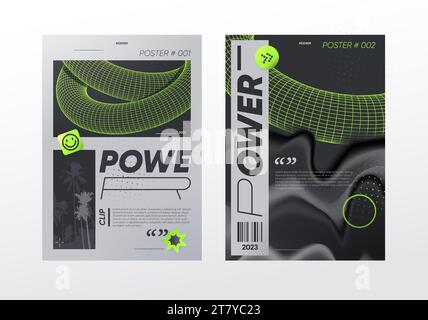 Acid minimalistic poster, geometric gradient shapes and typography composition. Geometric shapes, posters, labels, banners, strange abstract Stock Vector