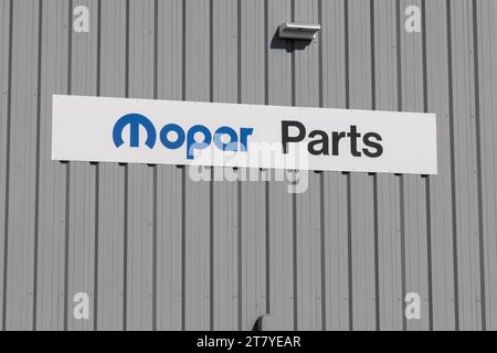 Lafayette - November 16, 2023: Mopar Parts department sign. Mopar is part of Stellantis, the parent company of Jeep, Dodge, Chrysler, and Ram Trucks. Stock Photo