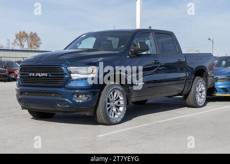 Lafayette - November 16, 2023: Ram 1500 display at a Stellantis dealership. Ram offers the 1500 in Rebel, Laramie, Big Horn, and Tradesman models. Stock Photo