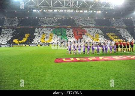 Players of FC Juventus line up before the UEFA Europa League football match round of 16 first leg between FC Juventus and AFC Fiorentina on March 13,2014 in Turin, Italy. Photo Massimo Cebrelli / DPPI Stock Photo