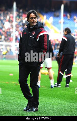 Filippo Inzaghi head coach of AC Milan looks on walking on the pitch prior the italian championship 2014/2015 Serie A football match between Genoa CFC and AC Milan at Luigi Ferraris Stadium on December 07, 2014 in Genoa, Italy. Photo Massimo Cebrelli/DPPI Stock Photo