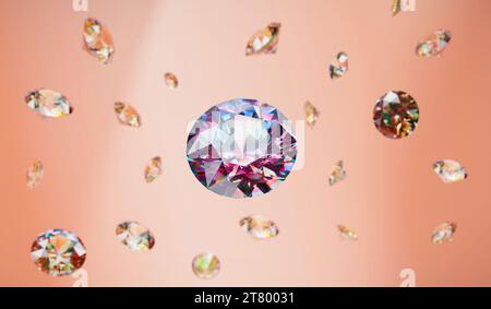 Colorful brilliant diamond group falling in black background 3d rendering Stock Photo