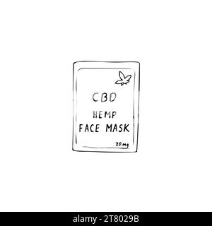 Hand-drawn CBD hemp Face mask.  Vector illustration isolated on a white background. Organic cosmetic product. Cannabis in skincare concept. Stock Vector