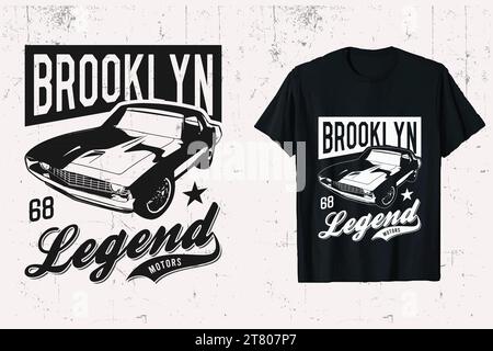 classic car t-shirt design. vintage cars vector t shirt graphic. old custom car black and white background. Stock Vector