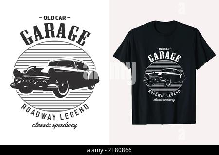 Vintage classic ride car vector t-shirt design. american old custom car t shirt template. black and white graphic cars tee shirt prints. Stock Vector