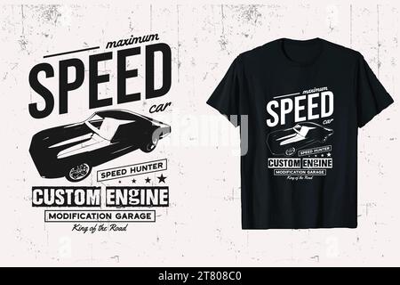 vintage classic speed custom car vector t-shirt design, American old car t shirt graphic. car tshirt black and white background prints. Stock Vector