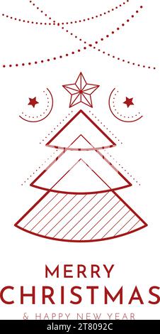 Merry Christmas poster with text and decorated tree Stock Vector